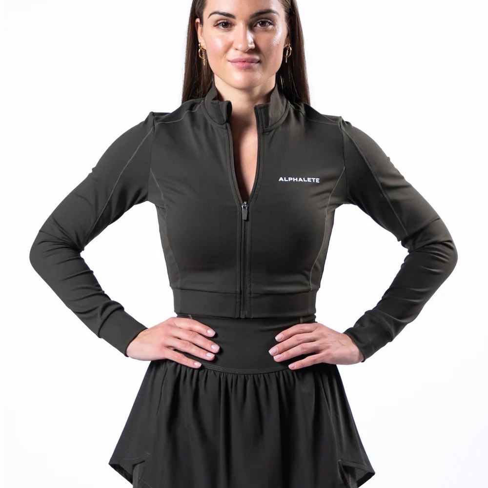 NWT Alphalete Trace Jacket - Size XS - Grey/Brown - Athletic Cropped Zip